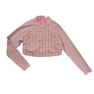 Athleta Cropped Half Zip‎ Top Small Long Sleeve Multicolor Stripe